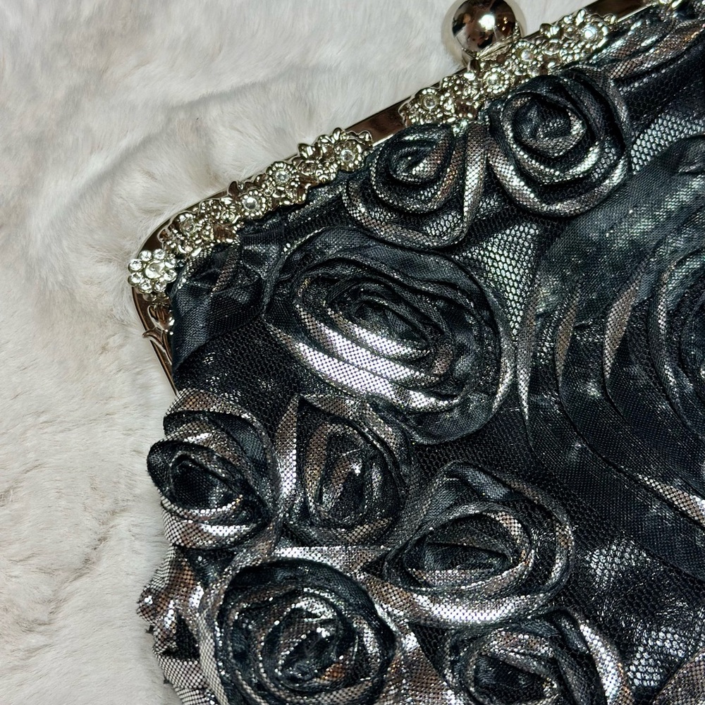 Black And Silver Rose Pattern Evening Clutch By I… - image 3